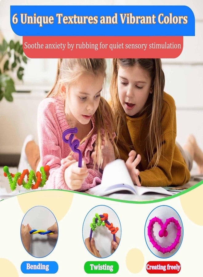 Tendry Fidget Sensory Sticks Toys for Kids Adults, 6PCS Silicone Textured Sensory Anxiety Relief Fidgets for Classroom Prize with Autism ADHD, Calm Down Corner Supplies（3 Yeas+） - Image 2